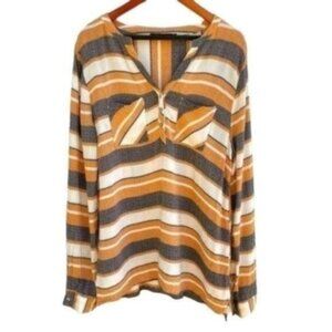 Doe & Rae Gray and Gold Striped Long Sleeve Top